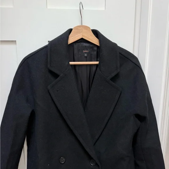 Quince Italian Wool Double-Breasted Slouch Coat Black Size small NWOT - Picture 4 of 8